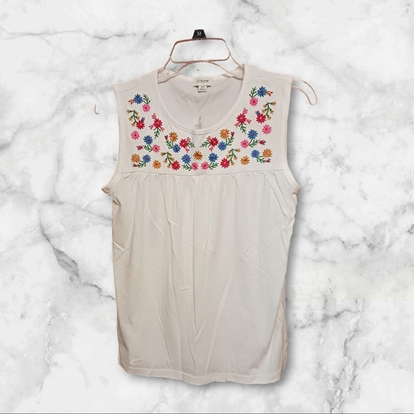 J. Crew Embroidered Floral Cotton Tee Top Ladies XS NWT White Summer BOHO - Picture 2 of 5